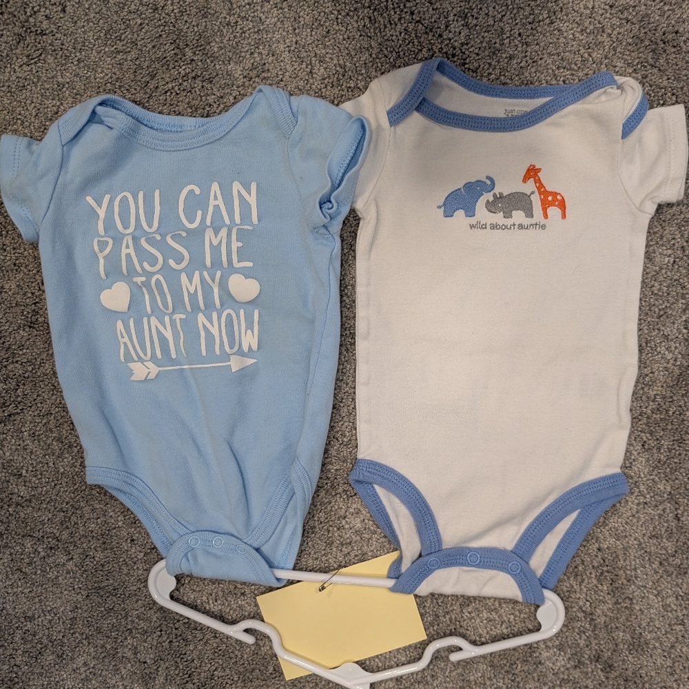 Baby One-Piece Bodysuits - White & Light Blue